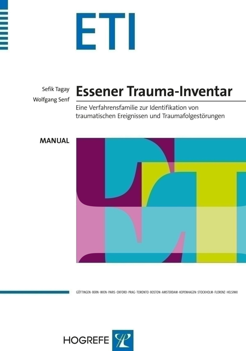 Test komplett bestehend aus: Manual, 10 Fragebogen Langform, 10 Fragebogen Kurzform Traumaliste, 10 Fragebogen Kurzform Traumasymptomatik, 10 Interviews, 10 Auswertungsbogen zur ETI-Langform: Akute Belastungsstörung, 10 Auswertungsbogen zur ETI-Langform: